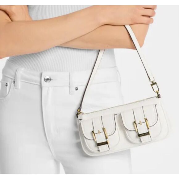 MICHAEL Michael Kors Zoe Small Convertible Pouchette White Leather Shoulder Bag - Picture 3 of 8